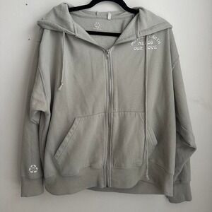 PacSun Mother Earth Needs Our Love Mushroom Flower Light Green Zip-Up Hoodie